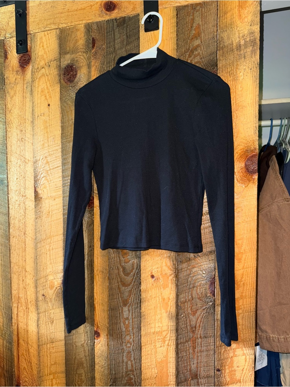 American Eagle Outfitters Black Mock Neck Long-Sleeve Crop Tee